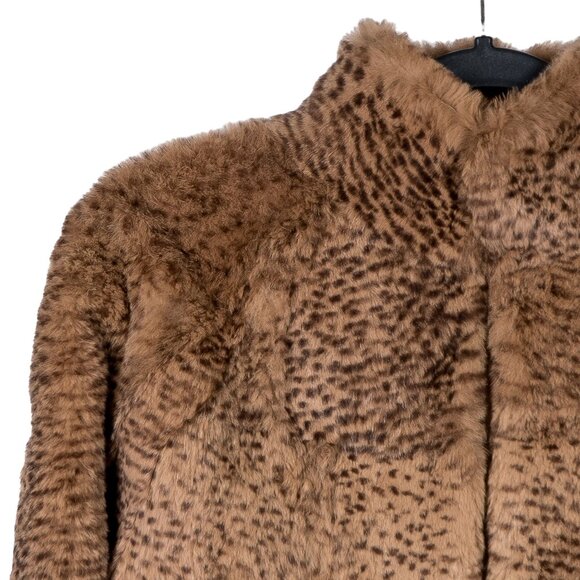 Sharon Young Rabbit Fur Coat S Womens Animal Print Brown Collar Soft Lined - Picture 2 of 5
